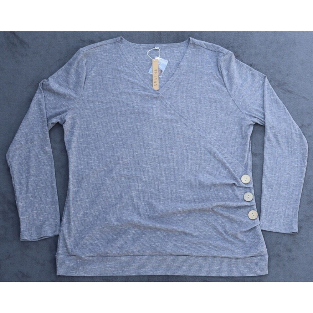 WEIYAN Women's Long Sleeve V-Neck Wrap Shirt Top Blouse in Gray Size XL